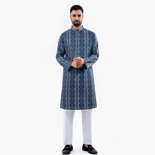 Men’s Regular Fit Black & Pink Contrasted Panjabi